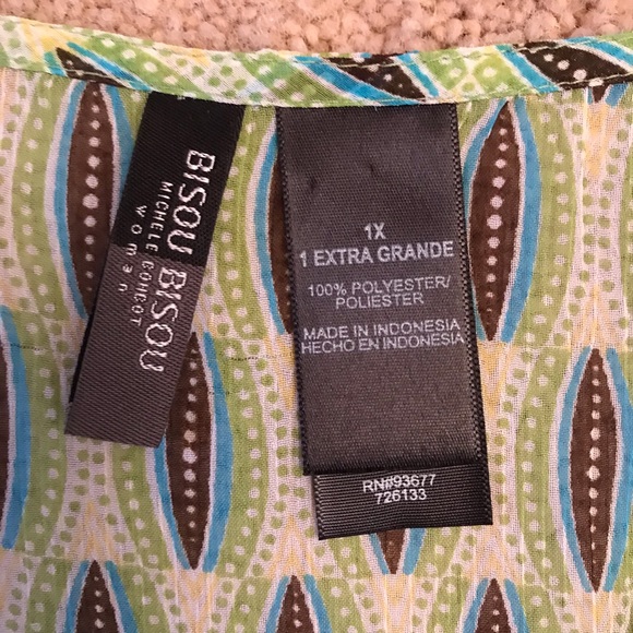 Bisou Bisou Sheer Cover Up Tunic Size 1X Green Brown Swim Cover Up Kimono - Picture 4 of 8